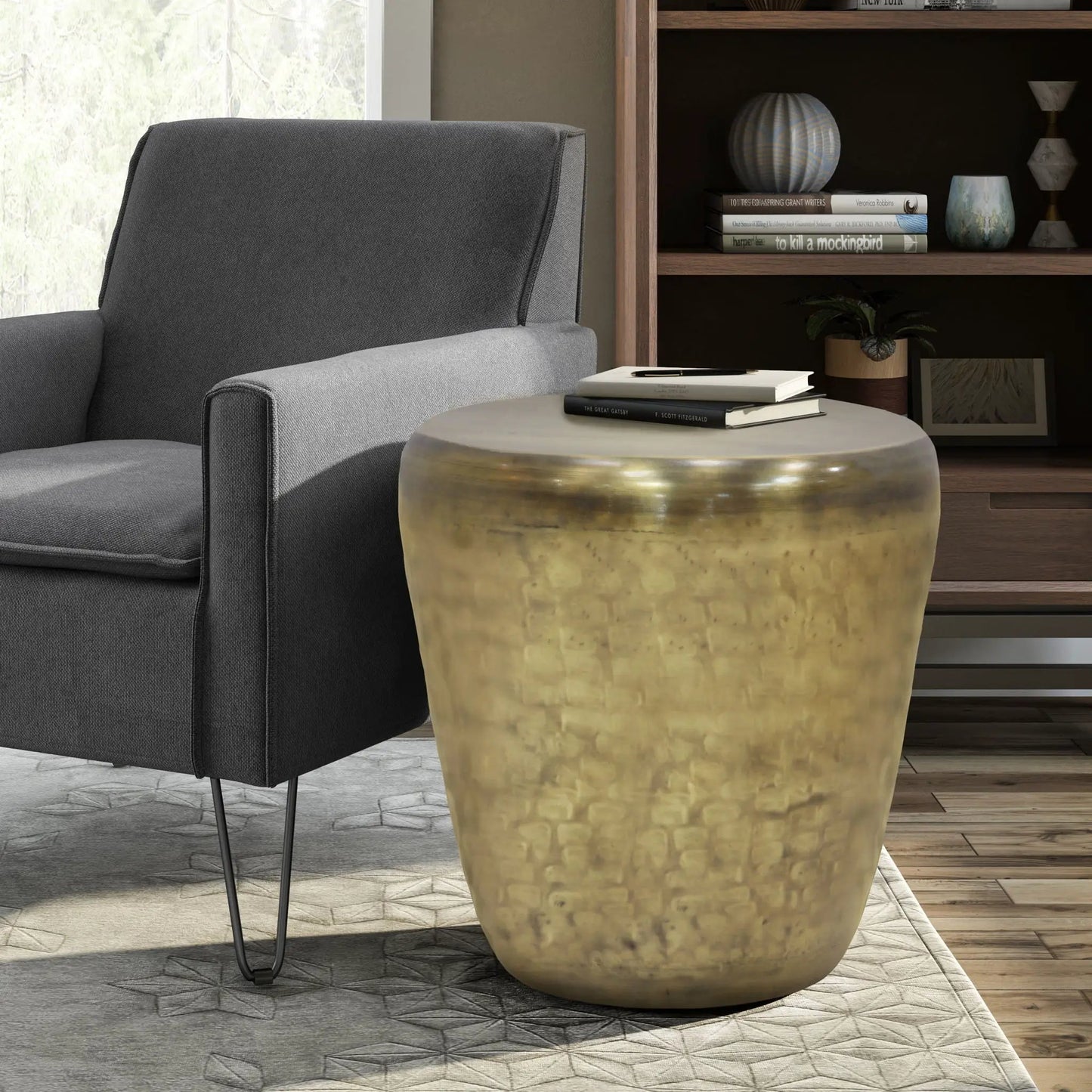 Garvy Handcrafted Solid Metal Drum Side Table