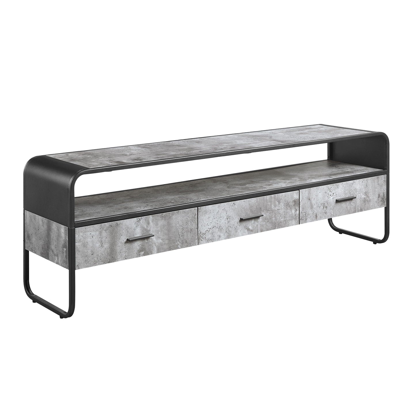 Raziela TV Stand & Storage by HouseOfZazla, concrete drawers, black metal frame, 4-drawer unit on Tampa Home & Garden Store