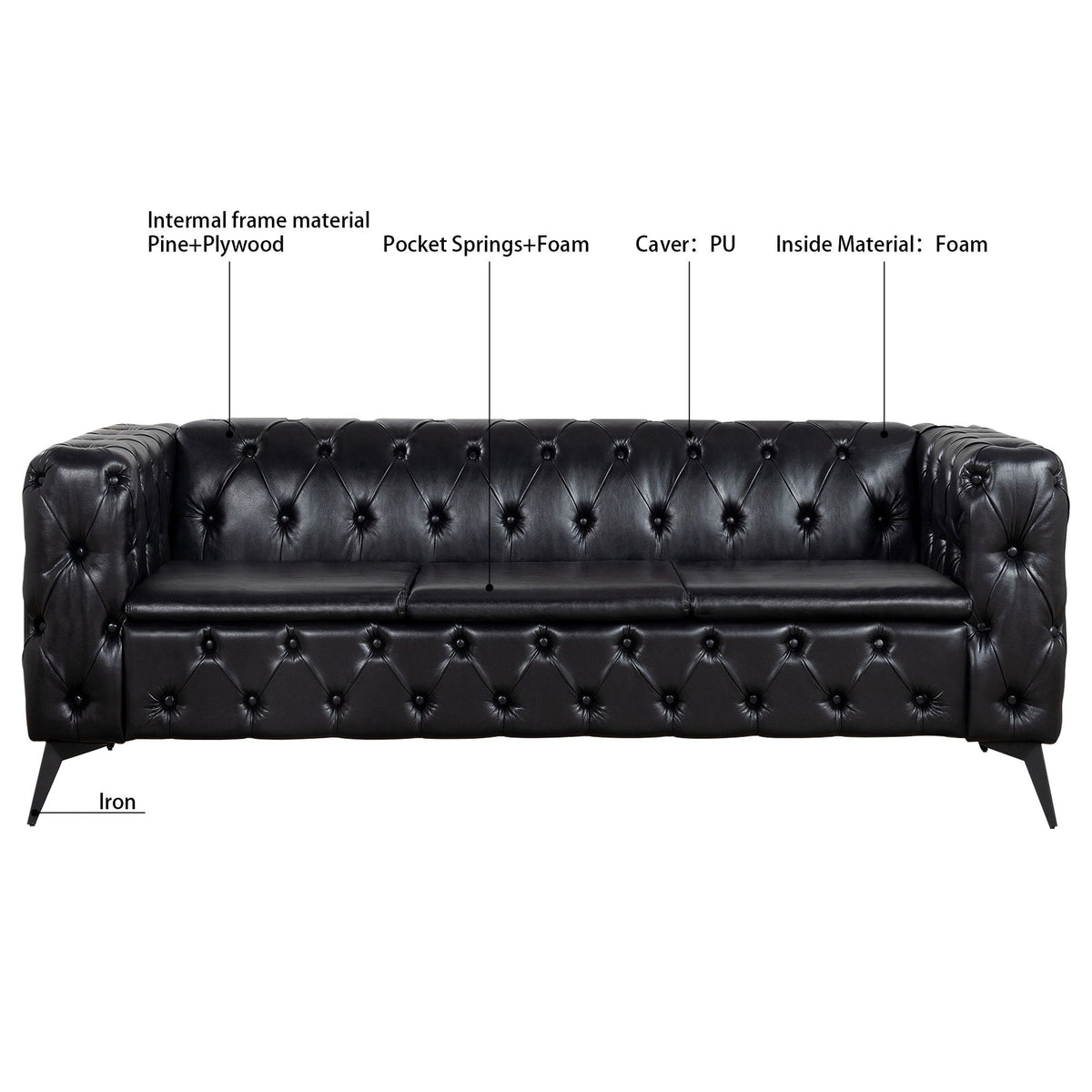 Modern 3 Seater Sofa with Square Arm and Cushion