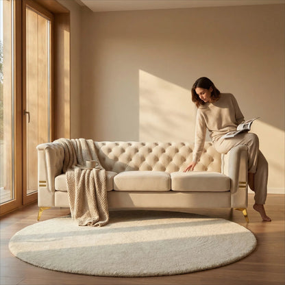 Contemporary Velvet Sofa and Throw Pillows