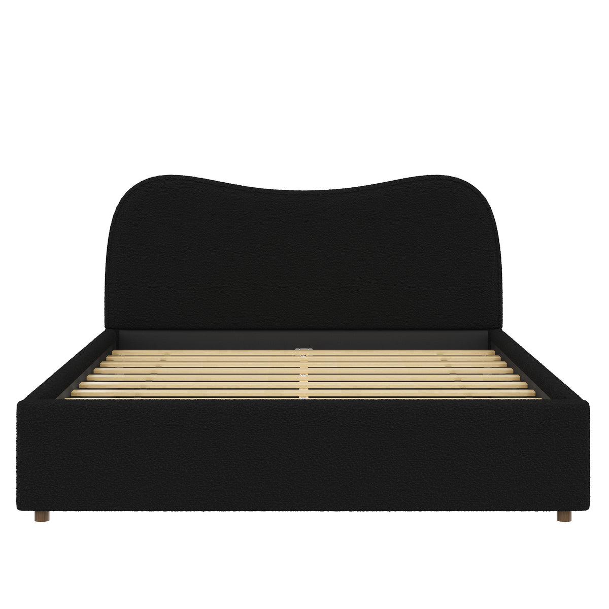 Queen Size Upholstered Platform Bed with wooden slats, black fabric, HouseOfZazla on Tampa Home & Garden Store