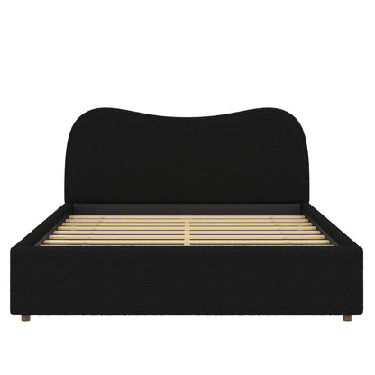 Queen Size Upholstered Platform Bed with wooden slats, black fabric, HouseOfZazla on Tampa Home & Garden Store