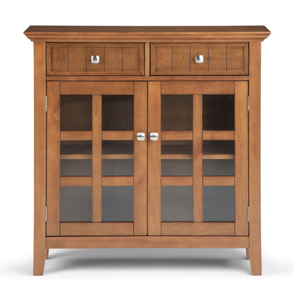 Acadian entryway storage cabinet in warm honey oak with glass-front doors by HouseOfZazla on Tampa Home & Garden Store