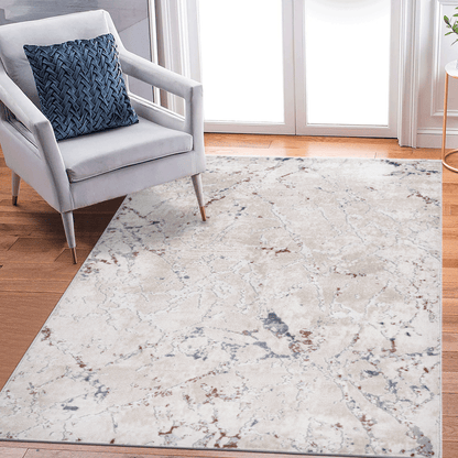MARFI Collection 6.7X9 Rug light gray base with blue-brown speckled pattern in living room on Tampa Home & Garden Store
