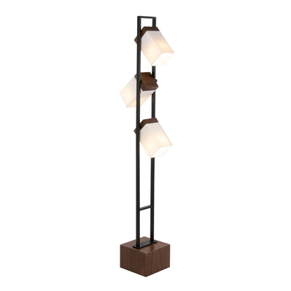 Bento floor lamp, black metal frame with walnut blocks and white cube shades, 4 lights on Tampa Home & Garden Store