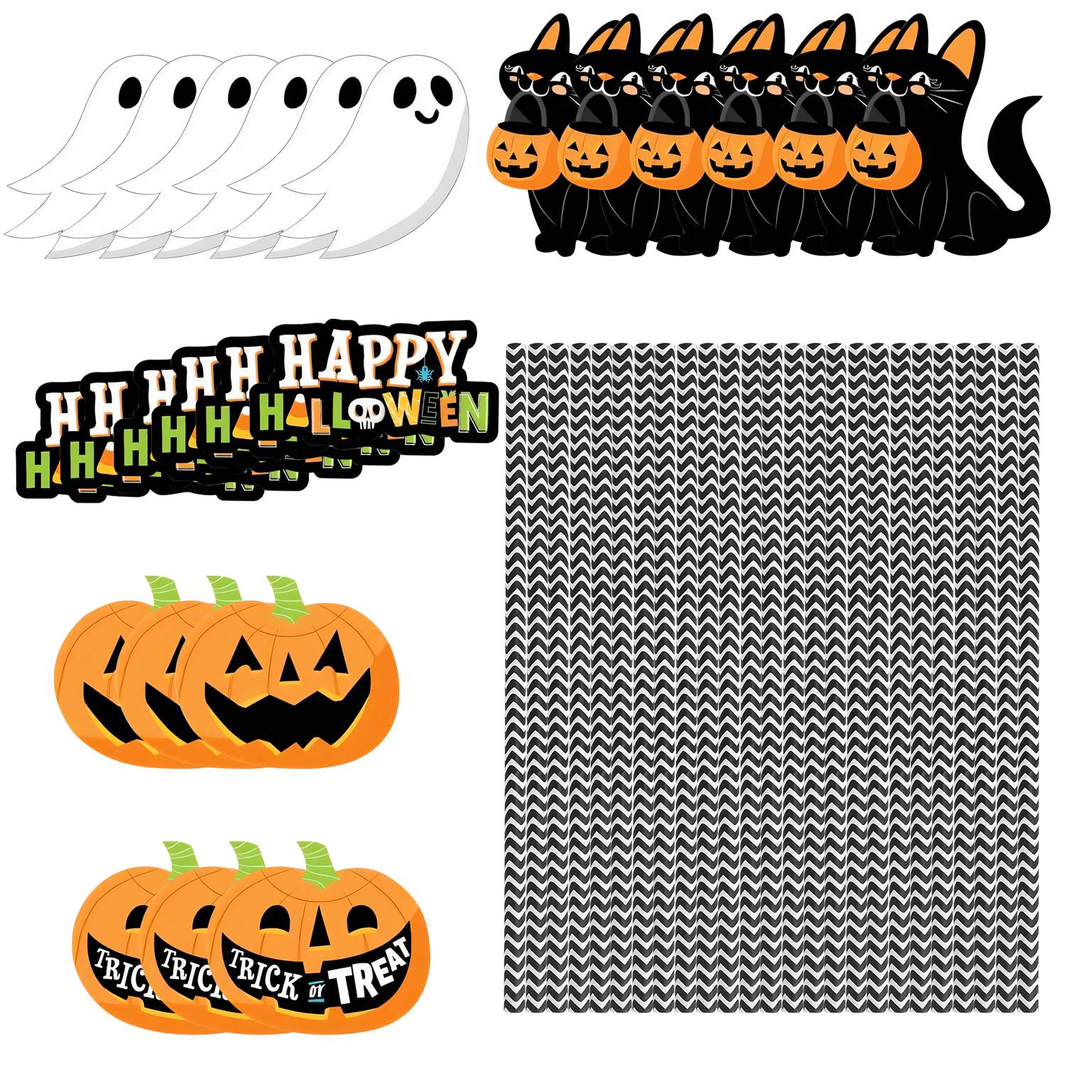 GemGear 25pc Halloween straw decor set with ghost lanterns, black cat pumpkins striped straws on Tampa Home & Garden Store