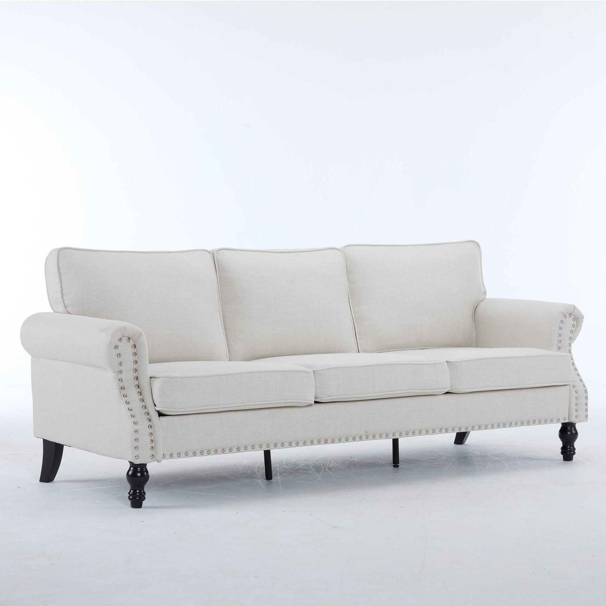 83 Inch Faux Leather Rolled-Arm Sofa with Nailhead Trim beige by HouseOfZazla on Tampa Home & Garden Store