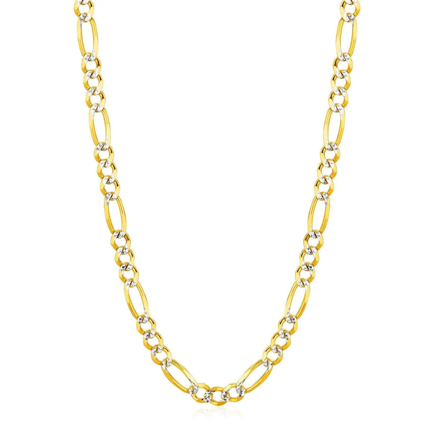 6.0mm 14K Yellow Gold Solid Pave Figaro Chain Necklace by Bids.com with two-tone links on Tampa Home & Garden Store