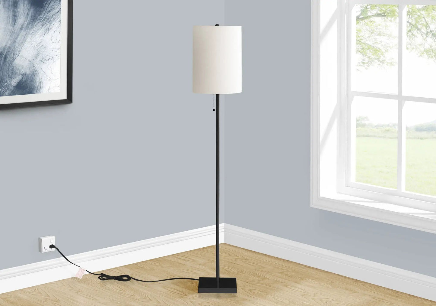 Brass Floor Lamp With Drum Shade and Pull Chain