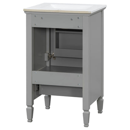 Retro bathroom vanity with sink gray finish, white countertop, turned legs on Tampa Home & Garden Store