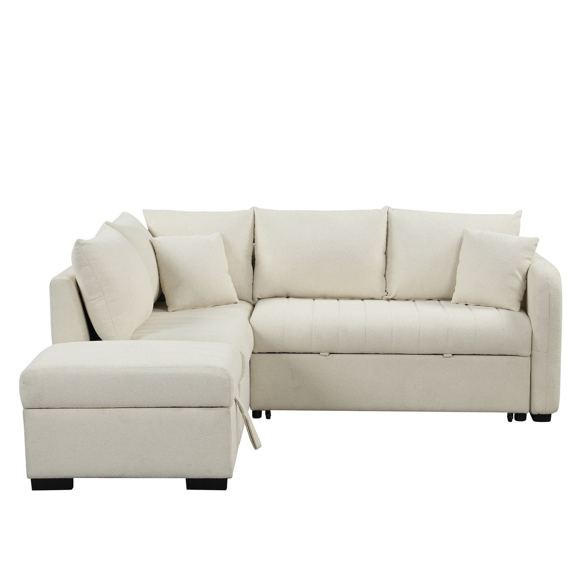 Beige L-shaped sleeper sectional with movable storage ottoman, fabric upholstery on Tampa Home & Garden Store