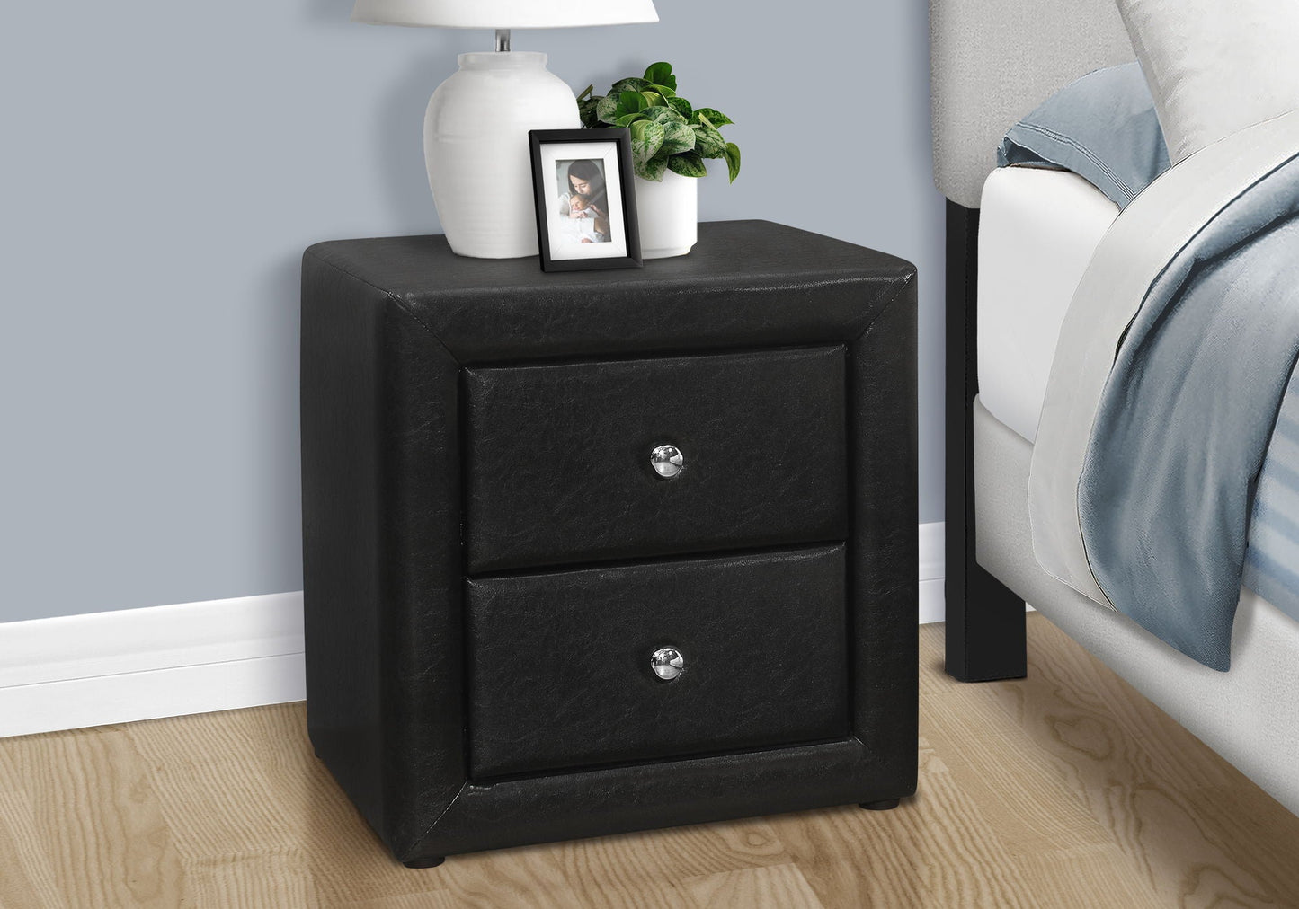 Nightstand With Upholstered Drawer For Bedroom