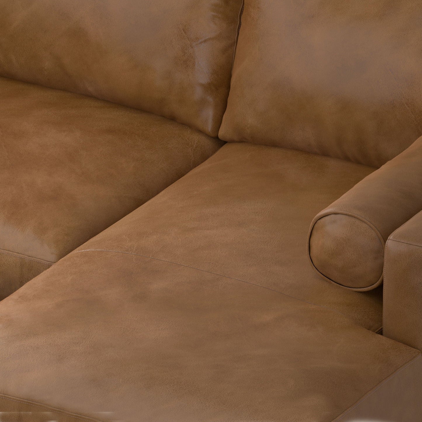 Morrison Upholstered Sectional Sofa tan faux leather with visible seams by HouseOfZazla on Tampa Home & Garden Store