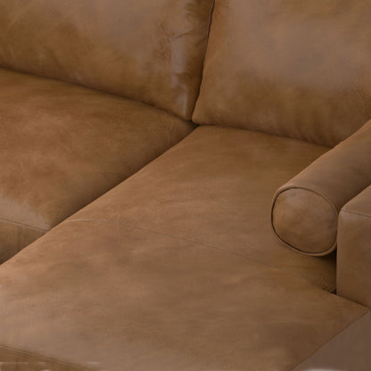 Morrison Upholstered Sectional Sofa tan faux leather with visible seams by HouseOfZazla on Tampa Home & Garden Store