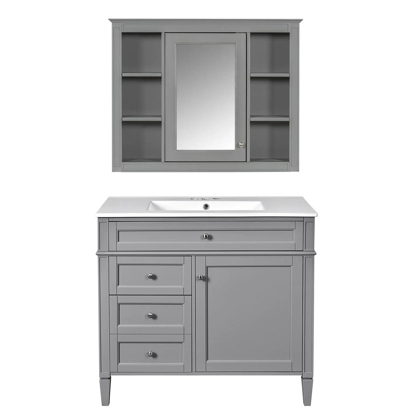Bathroom vanity with mirror cabinet, single sink, 2 soft closing doors and 4 drawers on Tampa Home & Garden Store