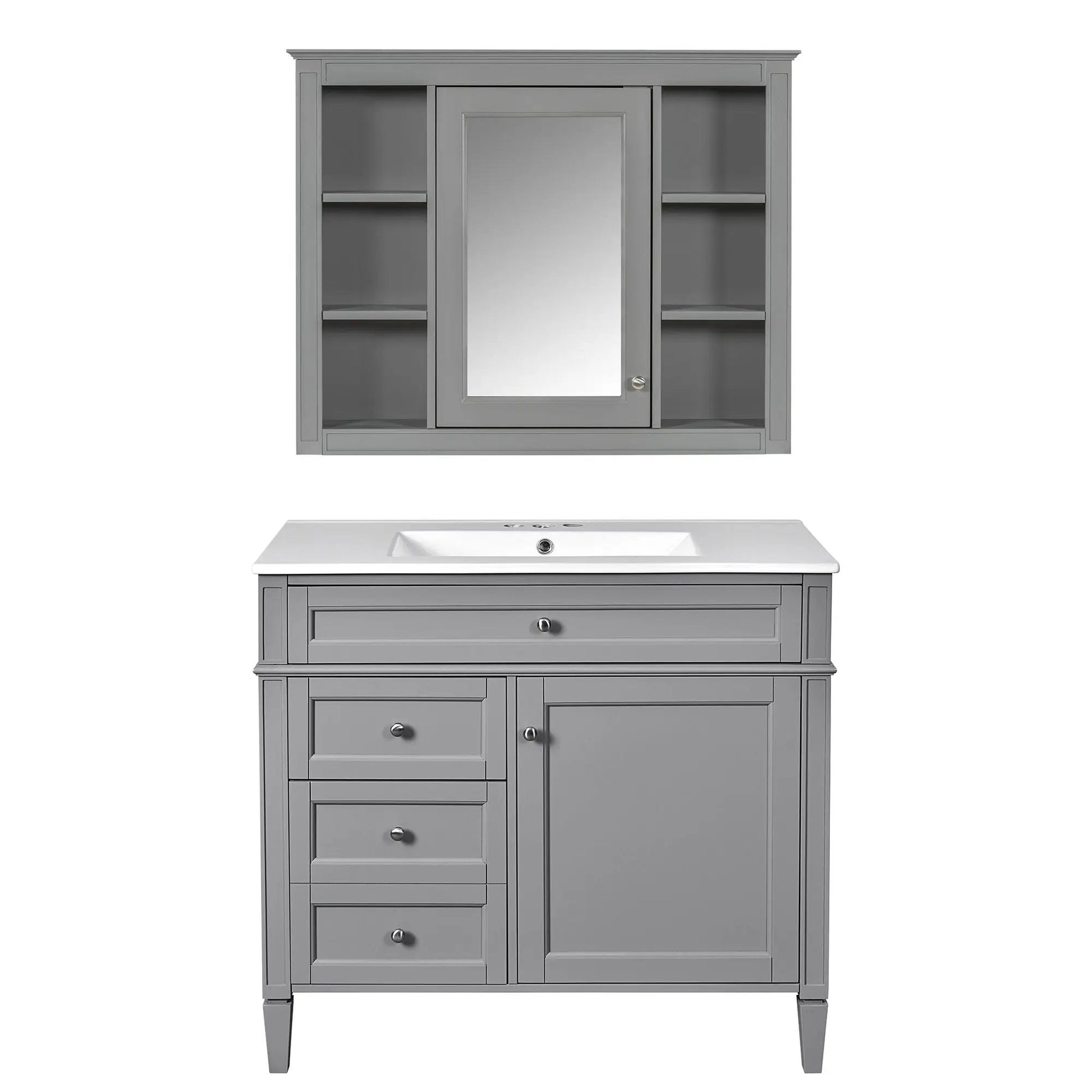 Bathroom vanity with mirror cabinet, single sink, 2 soft closing doors and 4 drawers on Tampa Home & Garden Store