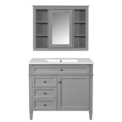 Bathroom vanity with mirror cabinet, single sink, 2 soft closing doors and 4 drawers on Tampa Home & Garden Store