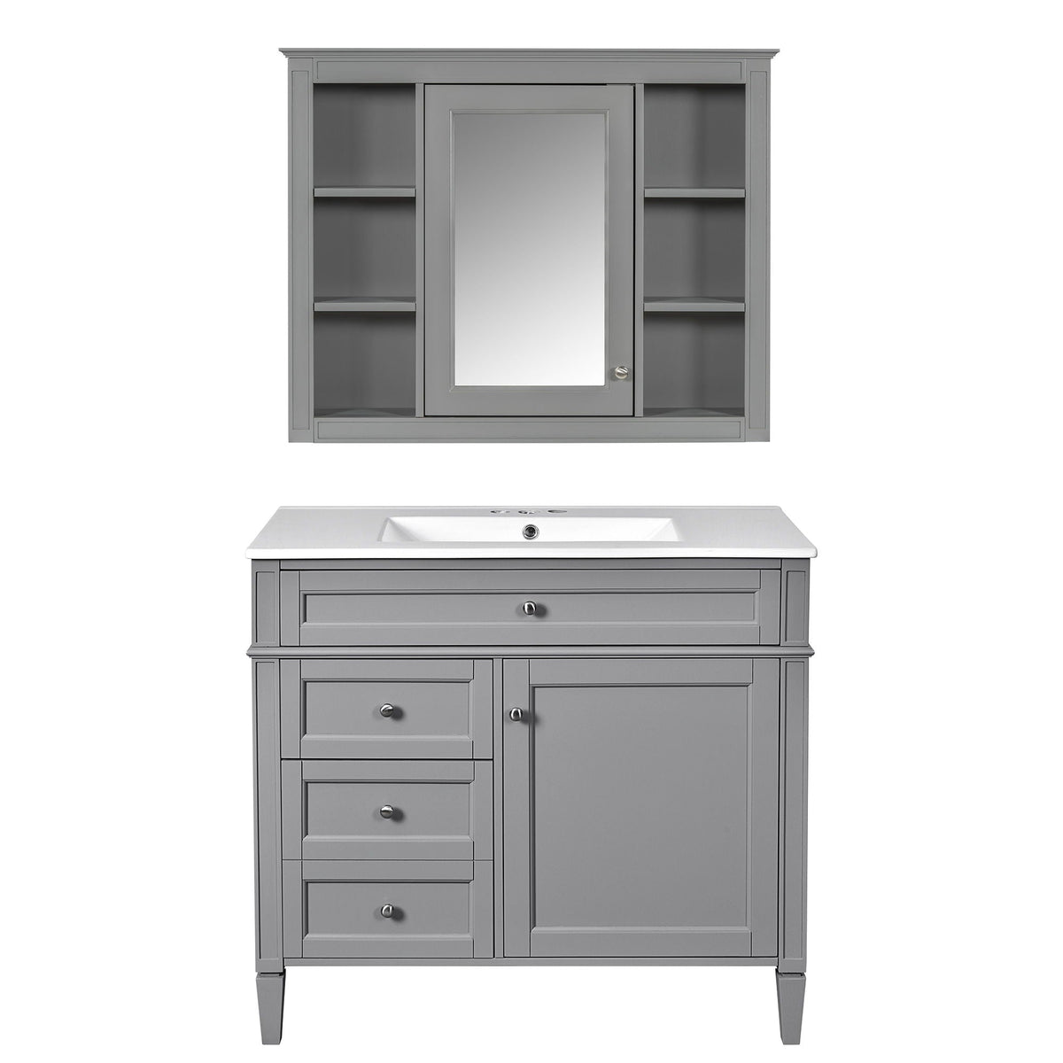 Bathroom vanity with mirror cabinet and single sink in gray finish, HouseOfZazla, soft-closing doors on Tampa Home & Garden Store