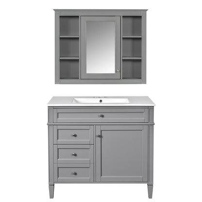 Bathroom vanity with mirror cabinet and single sink in gray finish, HouseOfZazla, soft-closing doors on Tampa Home & Garden Store