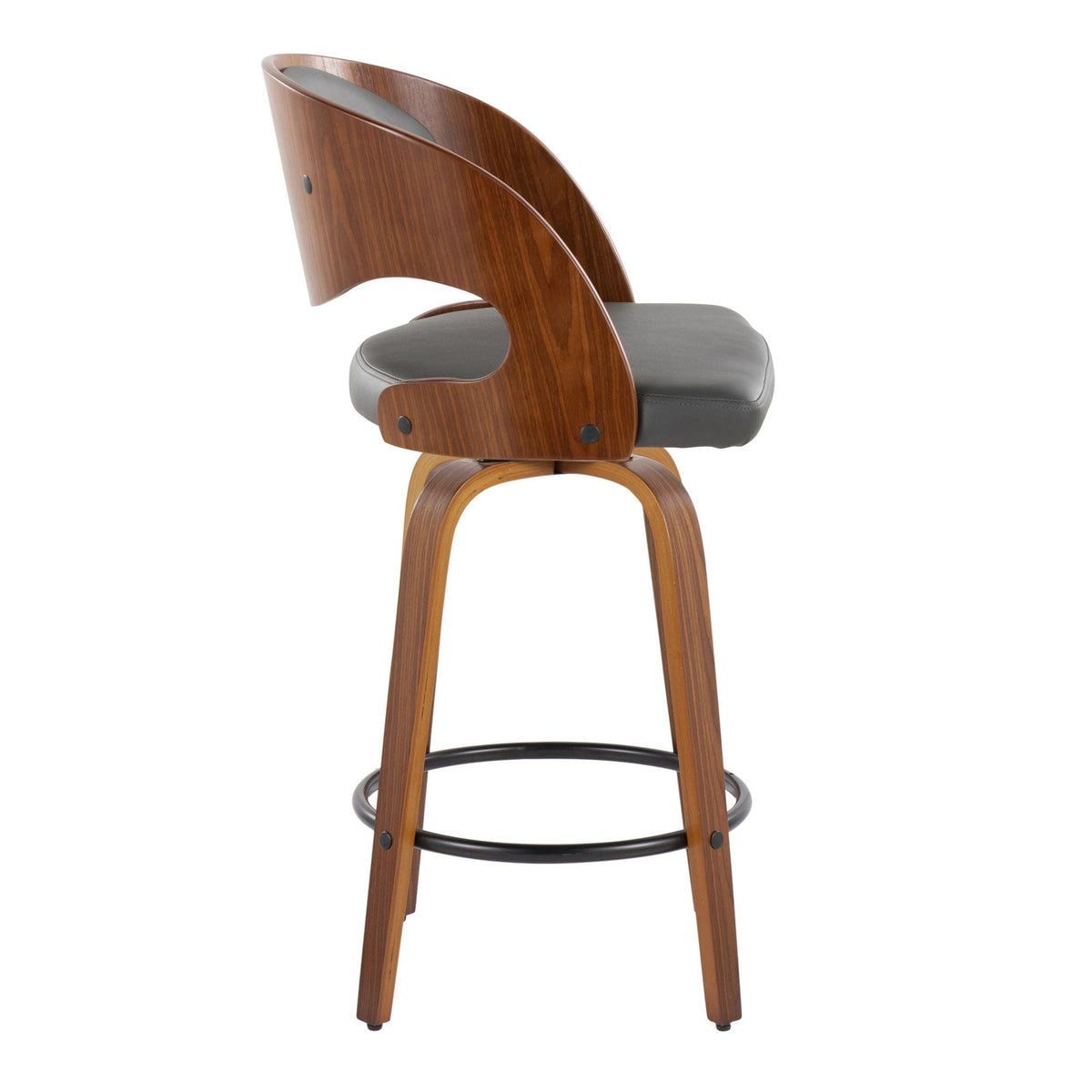 Pino mid-century fixed-height swivel barstools set of 2 walnut wood frame with gray cushions on Tampa Home & Garden Store