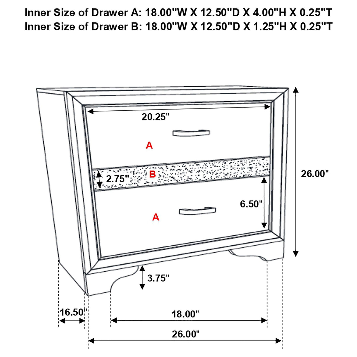 Annie 4 Piece Bedroom Set by HouseOfZazla, schematic diagram showing bed frame and dresser on Tampa Home & Garden Store