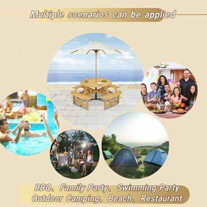 Outdoor 8 Person Round Picnic Table and Benches