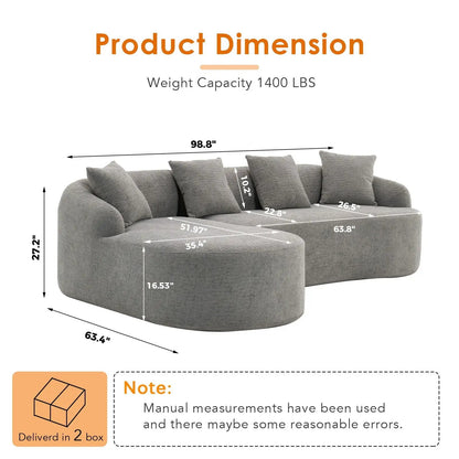 Combined Sofa With 4 Pillows by Unique Piece Furniture, grey fabric stationary sectional on Tampa Home & Garden Store