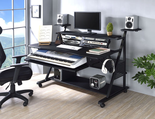 Willow Versatile Music Desk by HouseOfZazla, black steel work station with power rack on Tampa Home & Garden Store