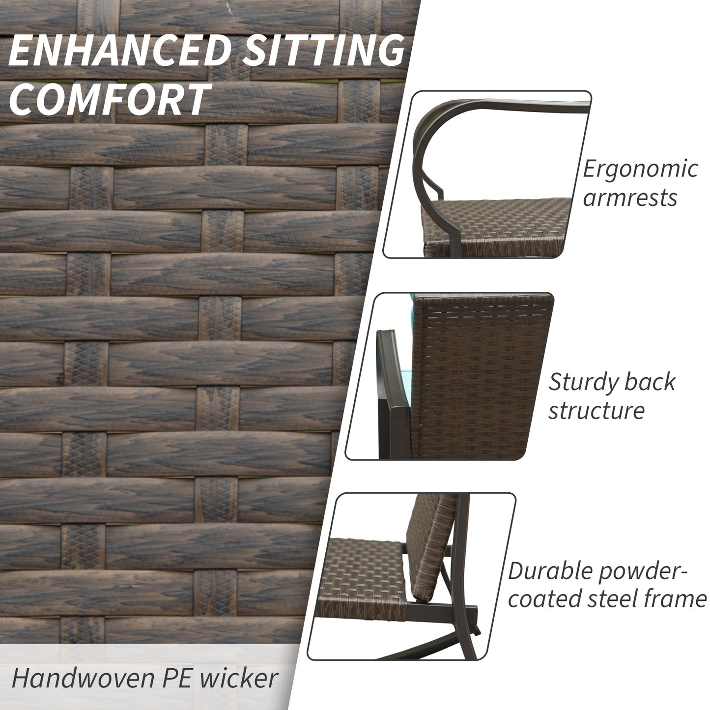 Metal Patio Rocking Bench and Two Cushions