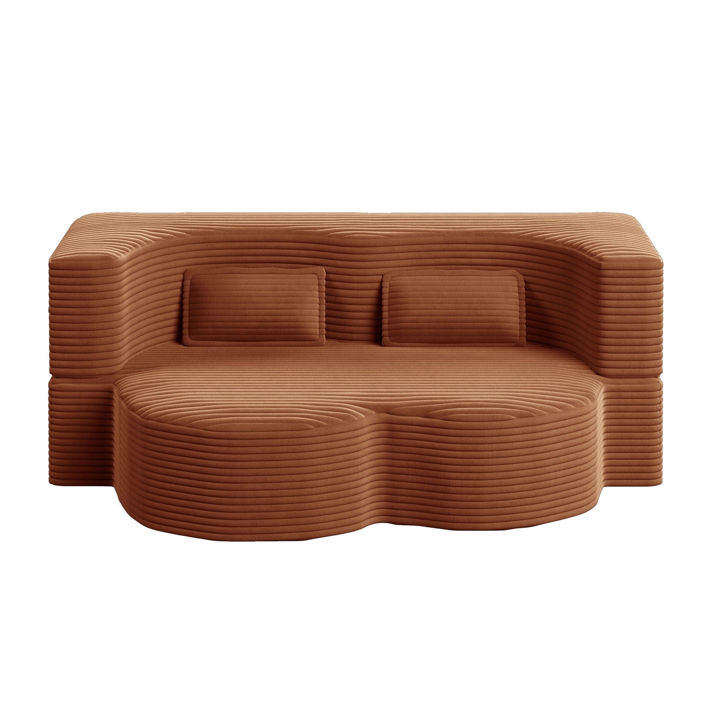Convertible foam-filled sleeper futon sofa with 2 pillows terracotta ribbed fabric on Tampa Home & Garden Store