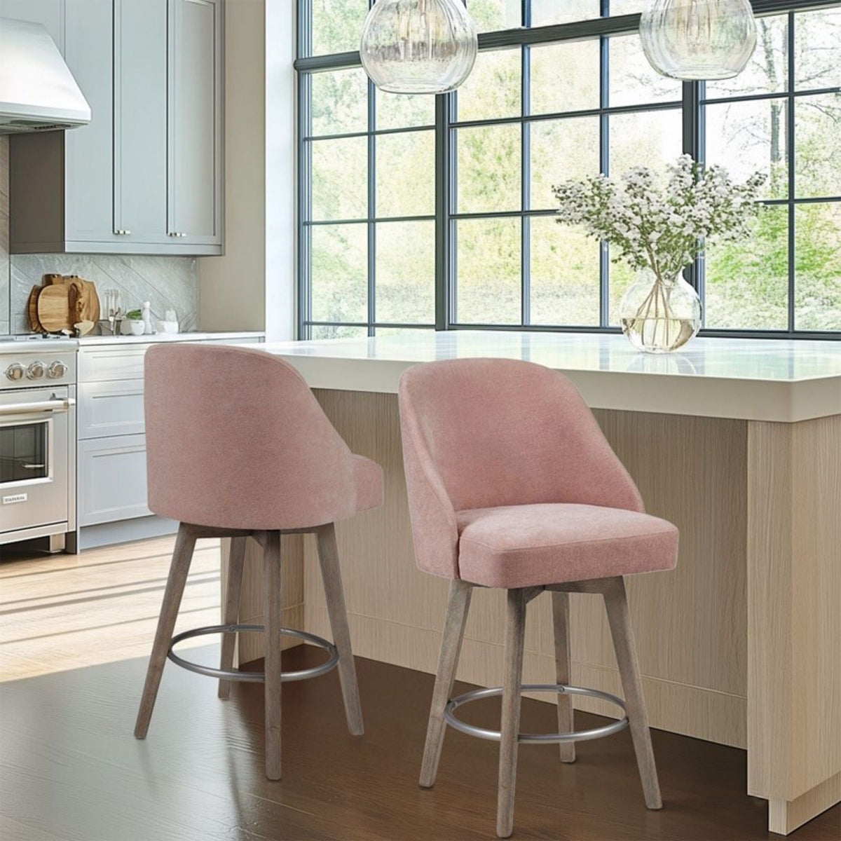 Bar stools pink with swivel seats and solid wood legs for counter height HouseOfZazla on Tampa Home & Garden Store