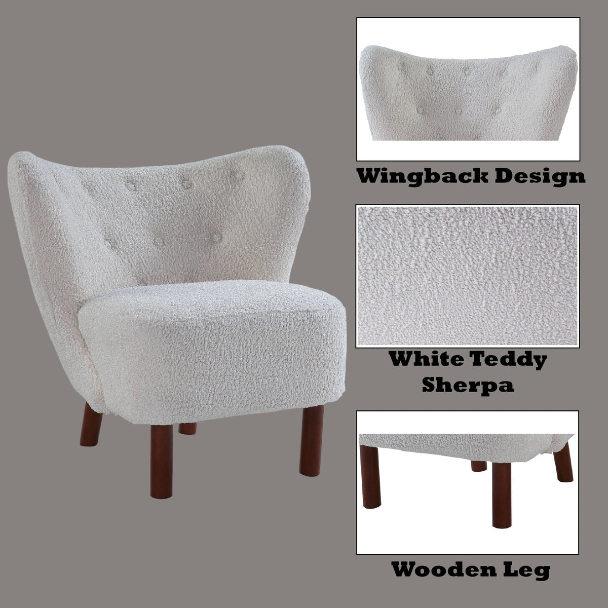 Teddy Sherpa Accent Chair white with plush upholstery, armless design, HouseOfZazla on Tampa Home & Garden Store
