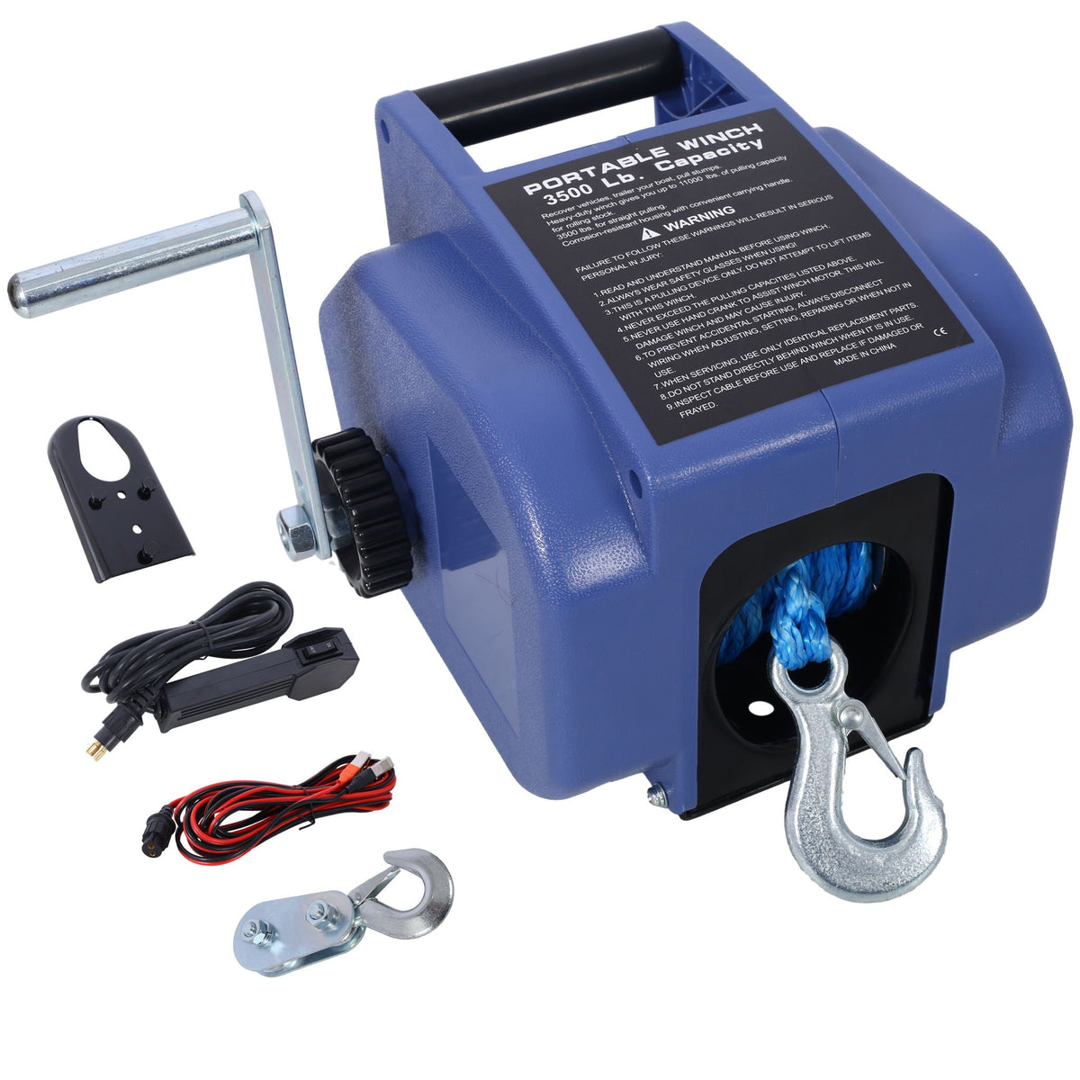 Electric trailer winch, blue housing, 12V, synthetic rope by HouseOfZazla, 3500 lb capacity on Tampa Home & Garden Store