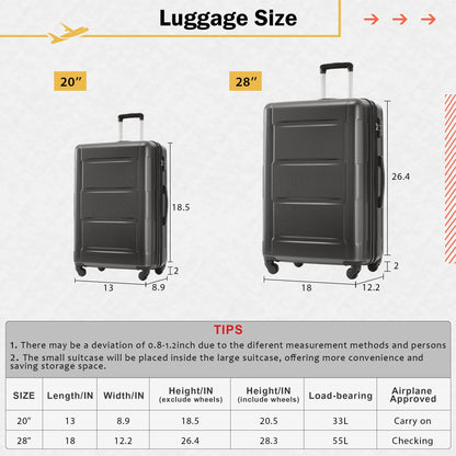 HouseOfZazla 2-Piece Luggage Set ABS lightweight expandable spinner 20in & 28in with TSA lock on Tampa Home & Garden Store