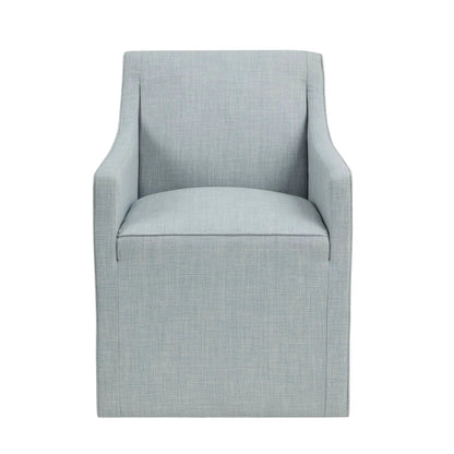 Traditional skirted dining arm chair in light blue gray fabric by Unique Piece Furniture on Tampa Home & Garden Store