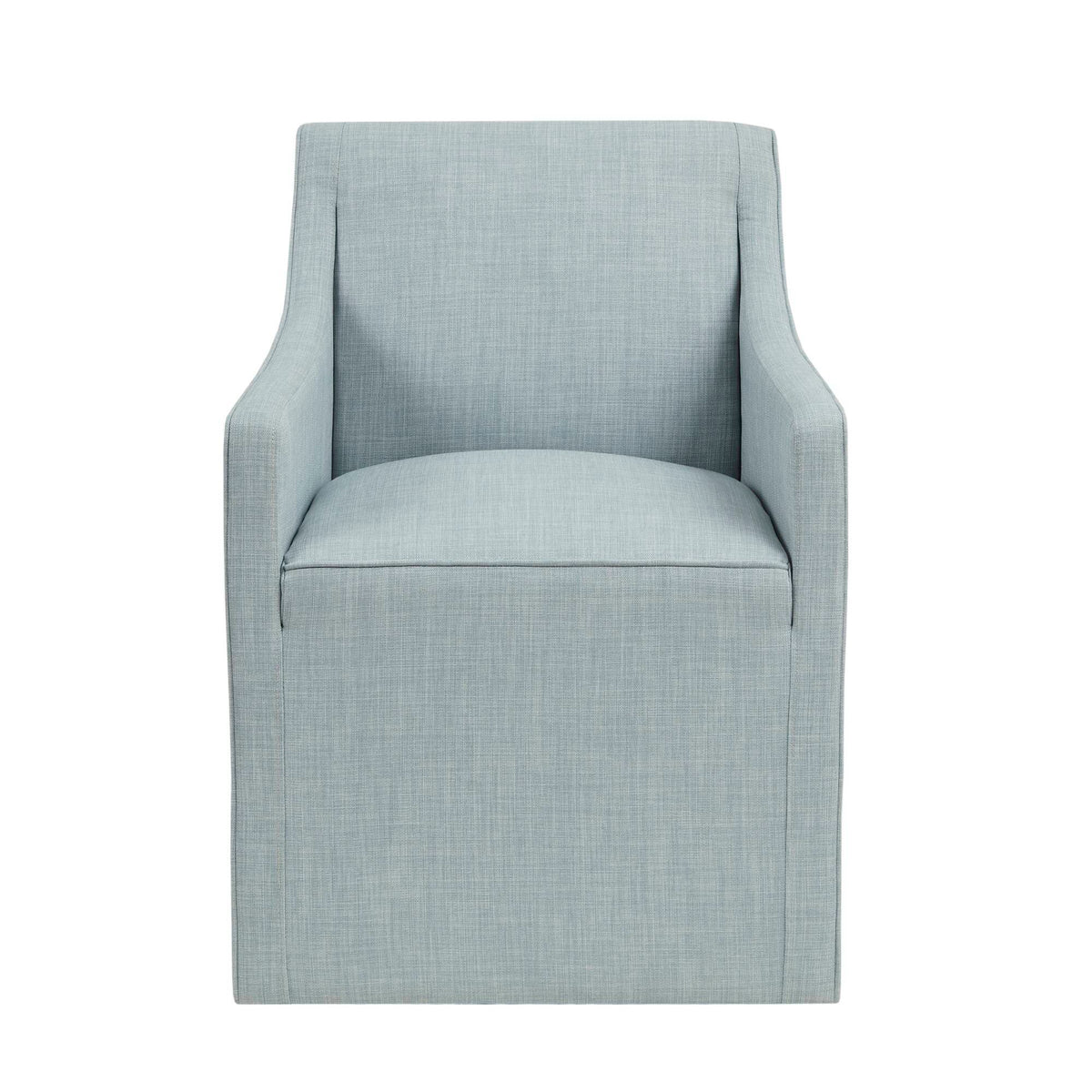 Traditional skirted dining arm chair in light blue-gray textured fabric by HouseOfZazla on Tampa Home & Garden Store