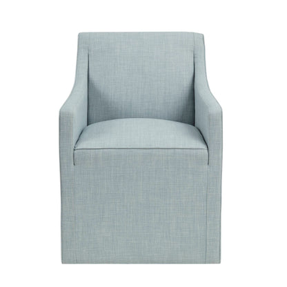 Traditional skirted dining arm chair in light blue-gray textured fabric by HouseOfZazla on Tampa Home & Garden Store