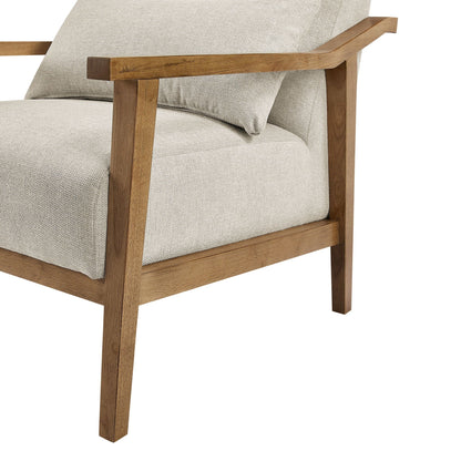 Arm Accent Chair with Lumbar Pillow beige textured upholstery on a natural wood frame on Tampa Home & Garden Store