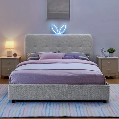 Upholstered Bed with Rabbit Ear Headboard and LED