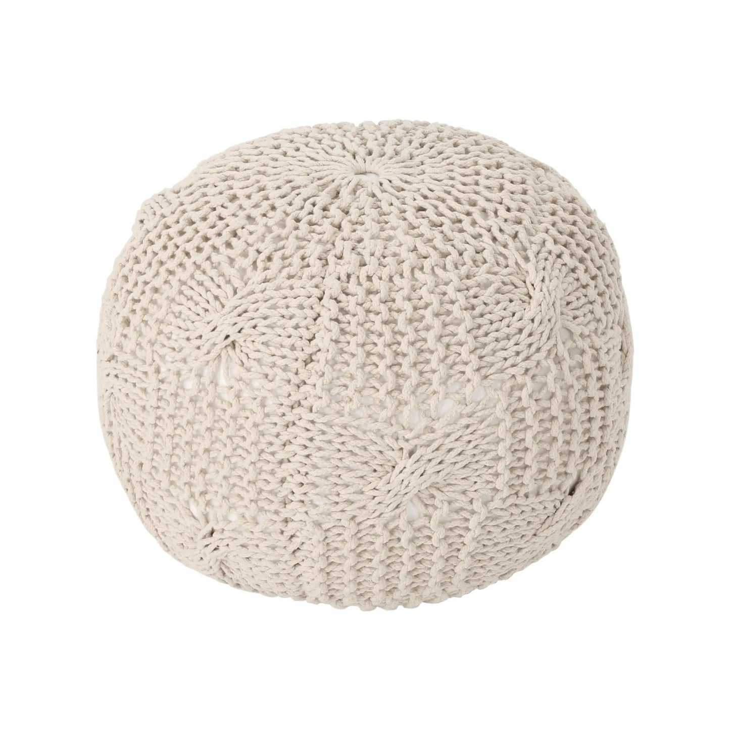 Bordeaux knitted round pouf beige rope texture accent seating by Unique Piece Furniture on Tampa Home & Garden Store