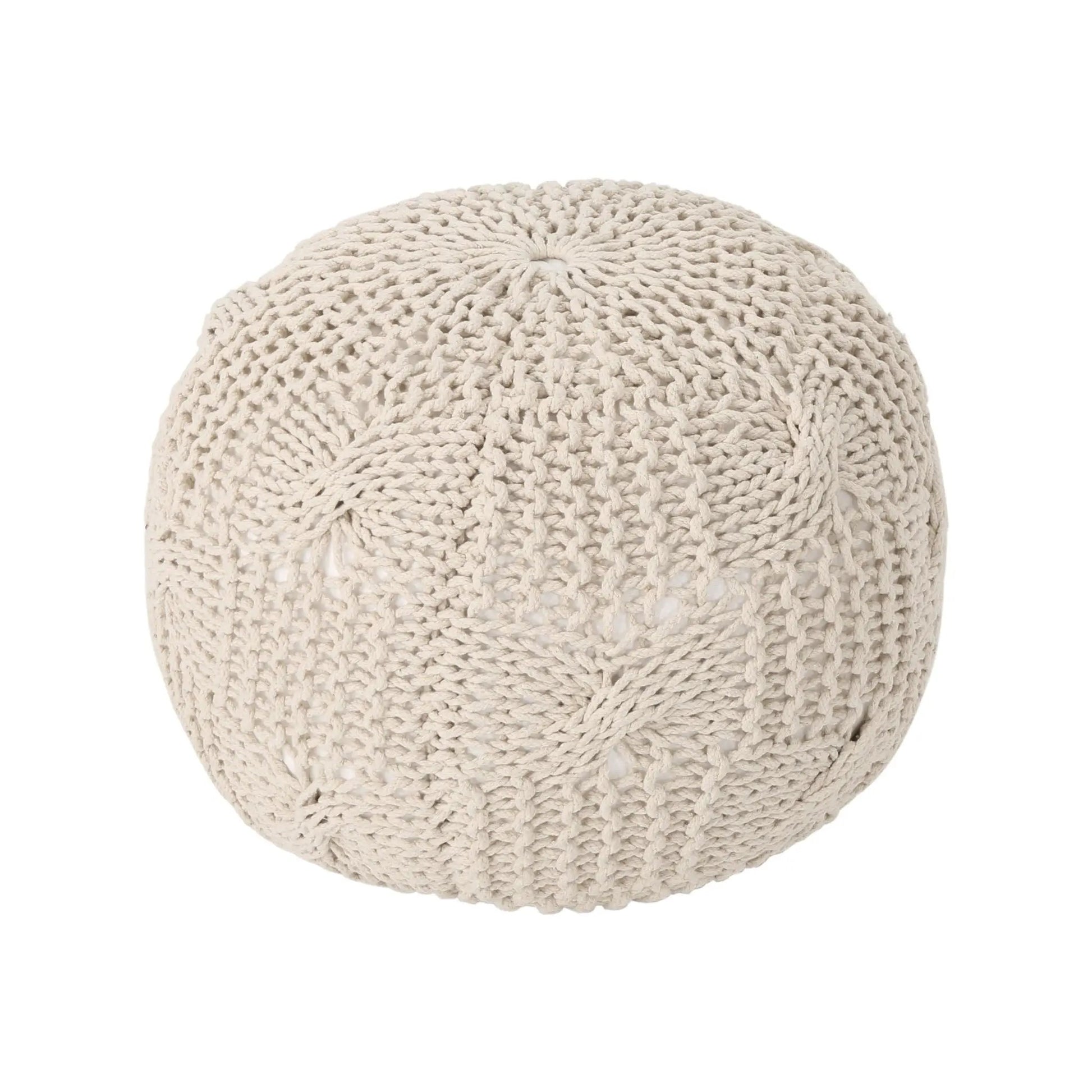 Bordeaux knitted round pouf beige rope texture accent seating by Unique Piece Furniture on Tampa Home & Garden Store