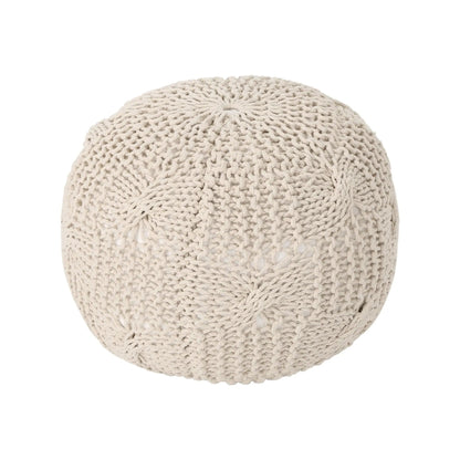 Bordeaux knitted round pouf beige rope texture accent seating by Unique Piece Furniture on Tampa Home & Garden Store