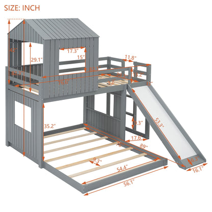 Loft Bunk Bed With Playhouse gray farmhouse style by HouseOfZazla with ladder and slide on Tampa Home & Garden Store