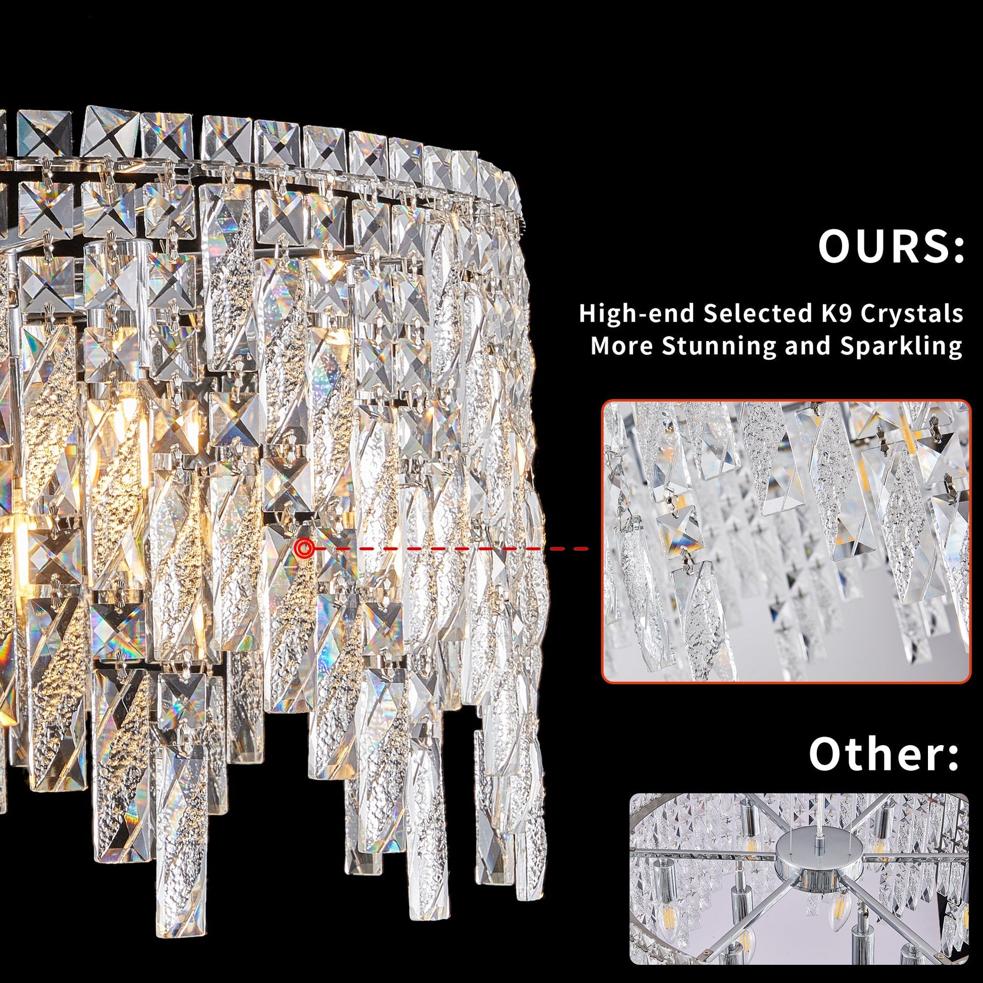 Chandelier 24-inch Luxurious Round Silver Crystal by HouseOfZazla with square-cut crystals on Tampa Home & Garden Store