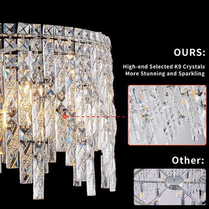 Chandelier 24-inch Luxurious Round Silver Crystal by HouseOfZazla with square-cut crystals on Tampa Home & Garden Store