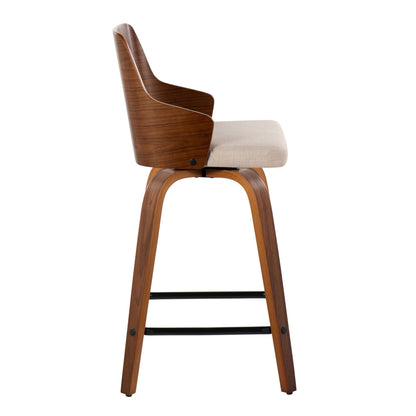 Ariana mid-century counter stool set of 2, wood veneer with beige upholstered seat on Tampa Home & Garden Store