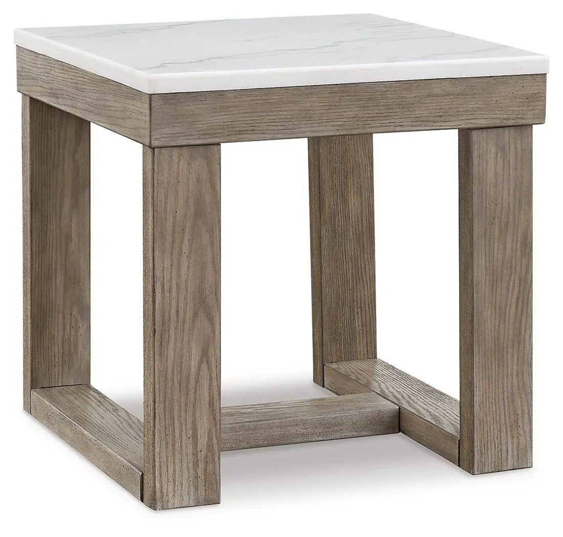 Loyaska Square End Table Brown and Ivory Marble