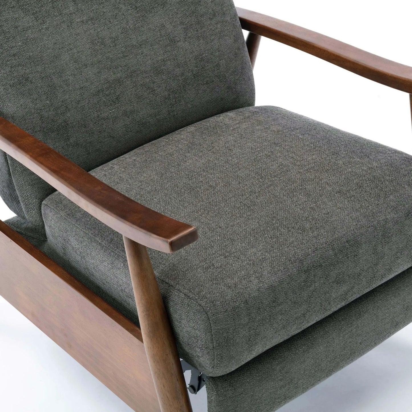 Sarasota Arm Push Back Recliner; dark gray textured fabric with wood armrests on Tampa Home & Garden Store