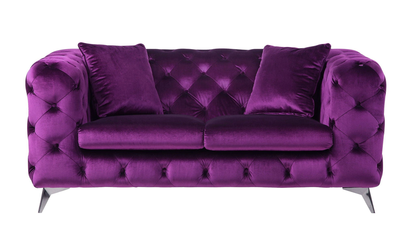 Atronia Luxurious Velvet Loveseat, purple tufted stationary loveseat by HouseOfZazla on Tampa Home & Garden Store
