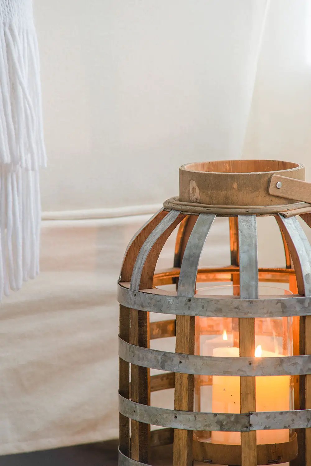 Wooden Lantern with Handle for Indoor Use
